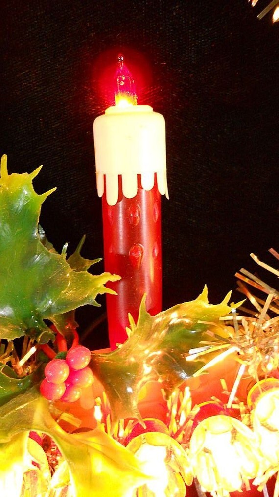 VINTAGE Christmas Tree Topper 18 Lights Candle & Tinsel NIB