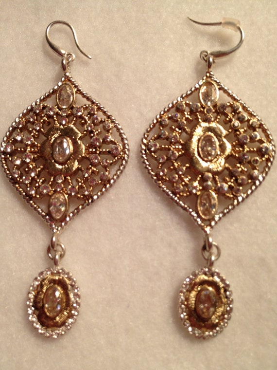 Vintage Monet Goldtone Rhinestone Earrings