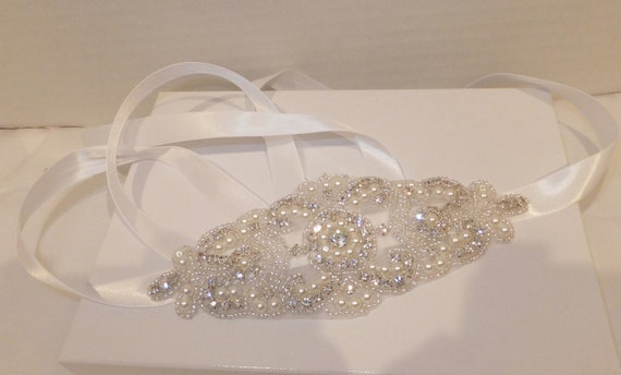 rhinestone and pearl bridal applique