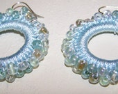 Silver Blue Handmade Beaded Hoop Earrings Hoops