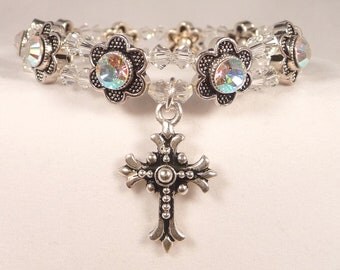Swarovski Crystal AB (Rainbow Highlights) Daisy Prayer Bracelet 7-3/8 inch