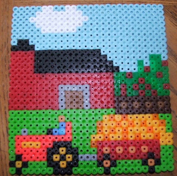 Items similar to Farm inspired perler bead coaster/mouse pad. on Etsy