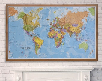 Map Of The World Frame Political Map of the World - Wood Frame (Extra Large)
