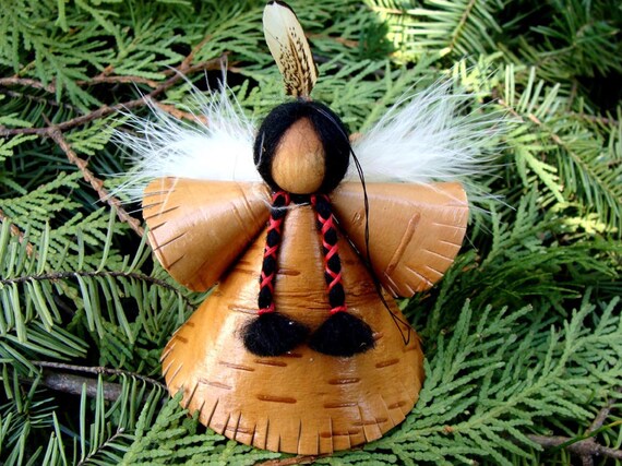 Items similar to Hand Made Birch Bark Christmas Angel Ornament In Two