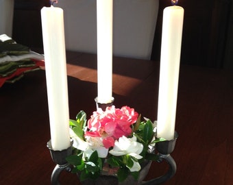 Vintage Silverplate Candleholder with Flower Frog