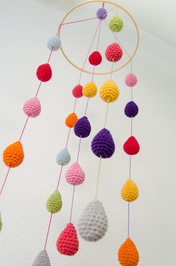 Colorful Crochet Rain Drops Mobile - Baby Mobile - Nursery Mobile - Crib Mobile - Crochet Mobile - Nursery Decor -  CUSTOM  ORDER