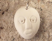 Funky, cute jewelry / white with silver polymer clay pendant