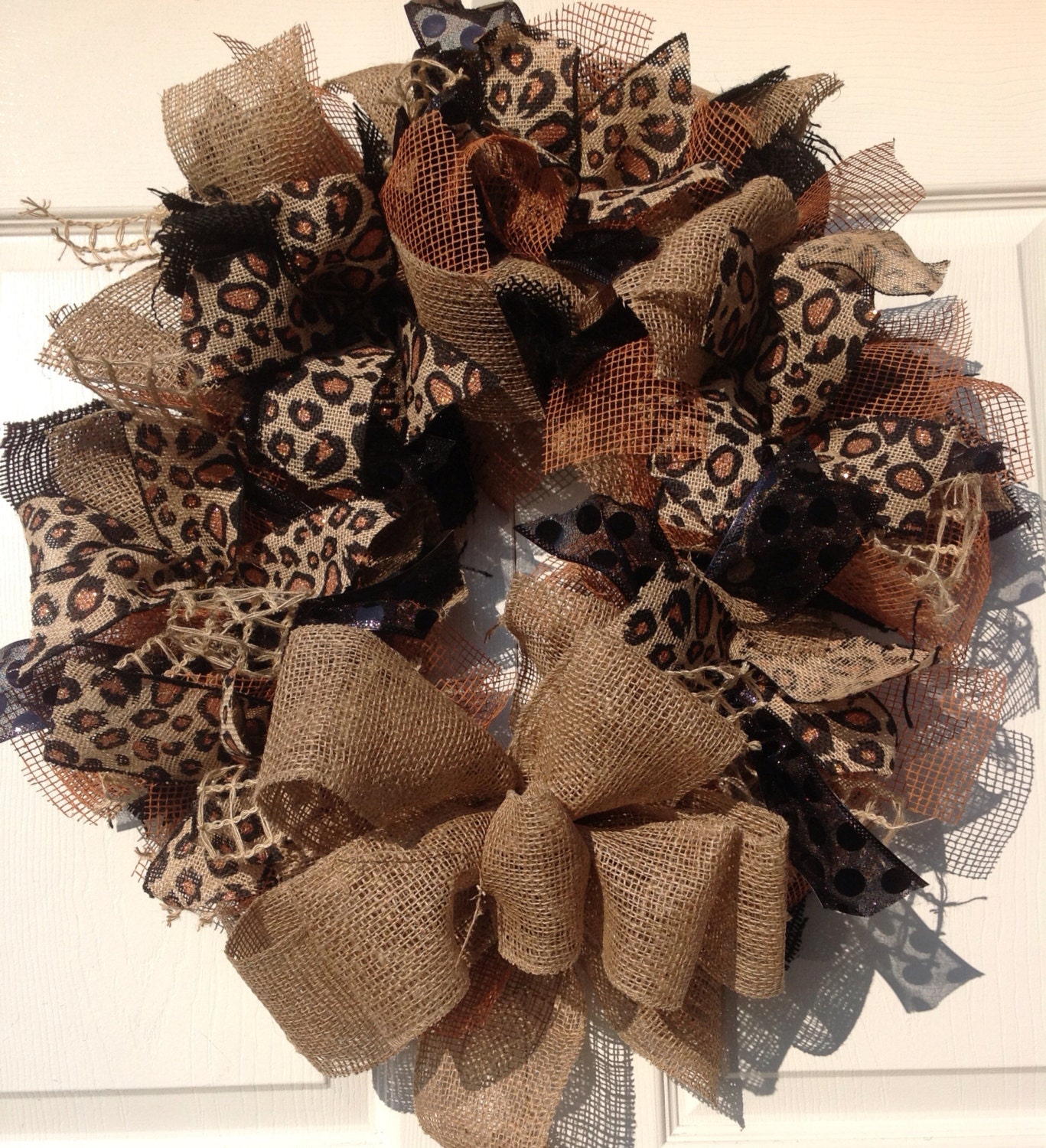 Leopard Black and Natural Burlap Wreath with Rust Accents