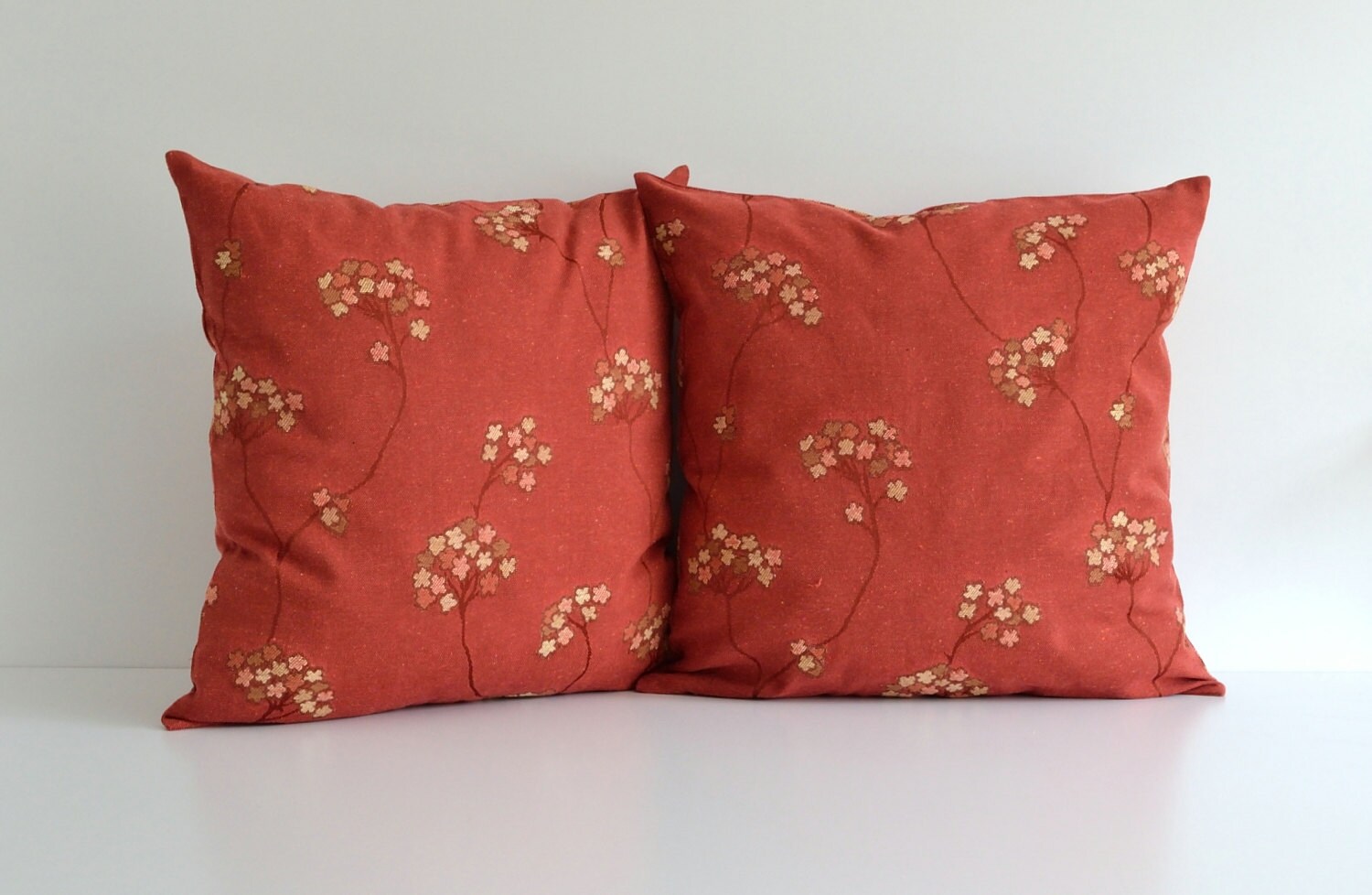 Red Embroidered Floral Pillow Cover 20x20 Indoor Outdoor