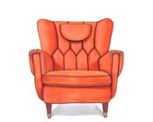 Mid Century Modern Chair Drawing, Orange Nectarine  - 8x10 - RenderingsByAshley