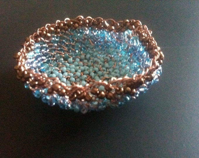 Light blue & copper miniature wire basket