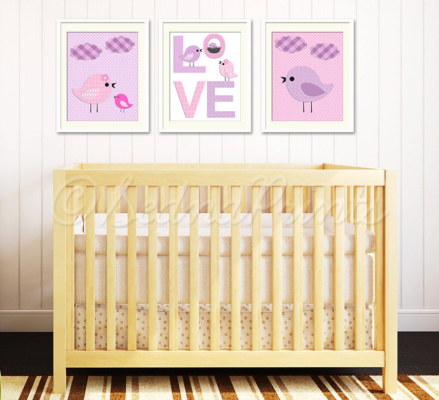 Pink and purple Nursery Art Print Set 8x10 Baby Girl Room