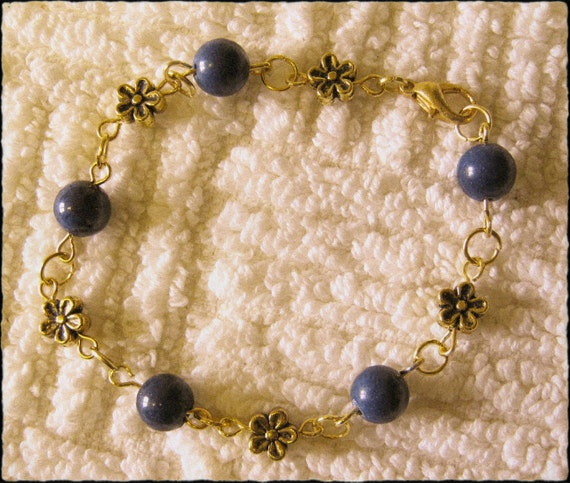 Handmade Gold Bracelet with Jade & Flowers by IreneDesign2011
