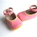 3-6 Month Size - Pink and Yellow - Baby Girls Soft Soled Shoes - Felt Infant House Shoes - Wool Felt Baby Girls Booties