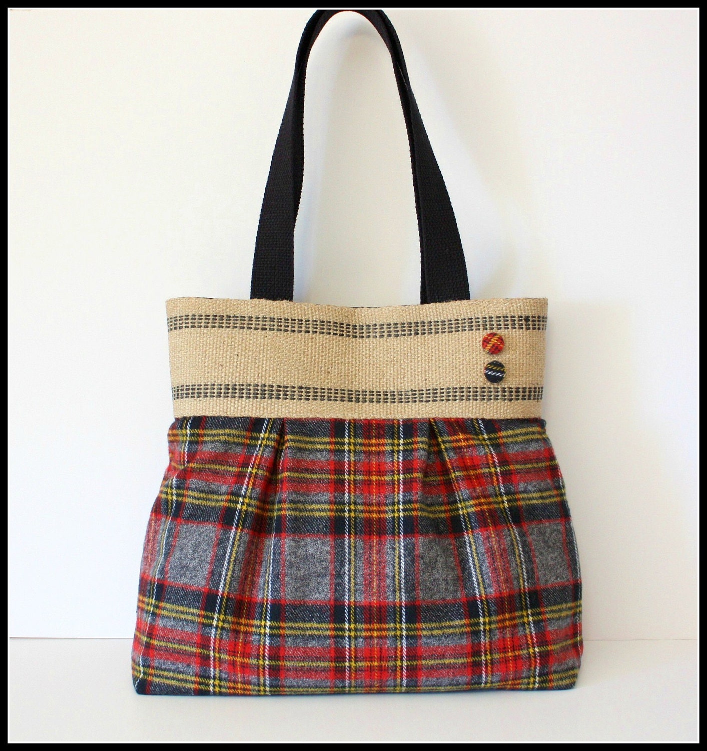 red and green plaid purse