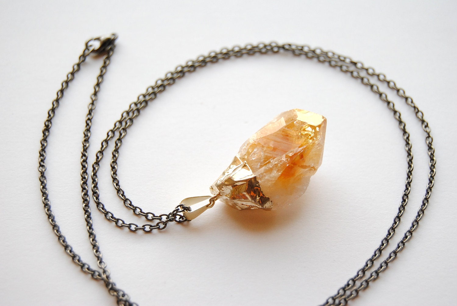 Sale Raw Citrine Crystal Necklace Medium Gold Plated