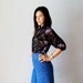 vintage SHEER black blouse / 1970s floral print tunic