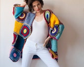 Plus Size Multicolor Crocheted Cardigan