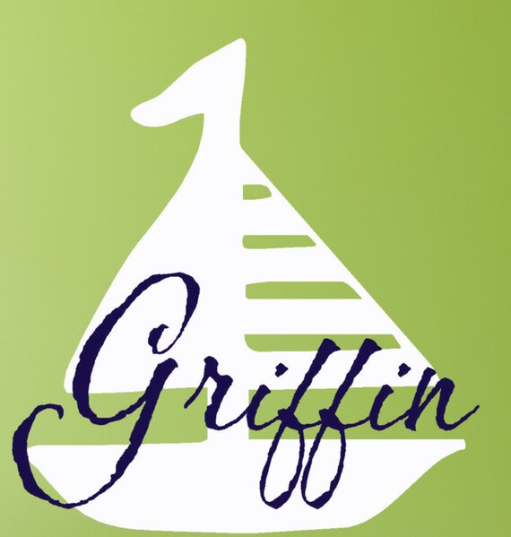 Sailboat Monogram vinyl Wall Decal childrens decor beach baby nursery 