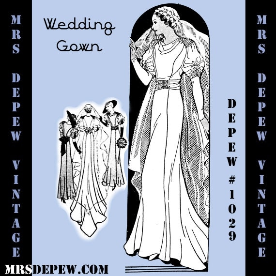  Vintage  Sewing Pattern  French 1930 s  Wedding  Gown  Digital