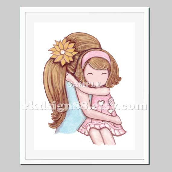 Mother's Day Gift mother daughter art hug girls room