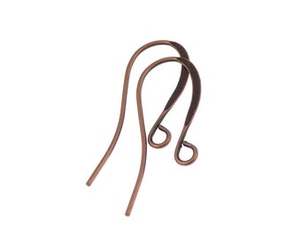 48 Antique Copper Plated Earring Wires - Matte Dark Copper Plated Earring Findings Tall French Hooks Earring Hooks Wires (FB1)