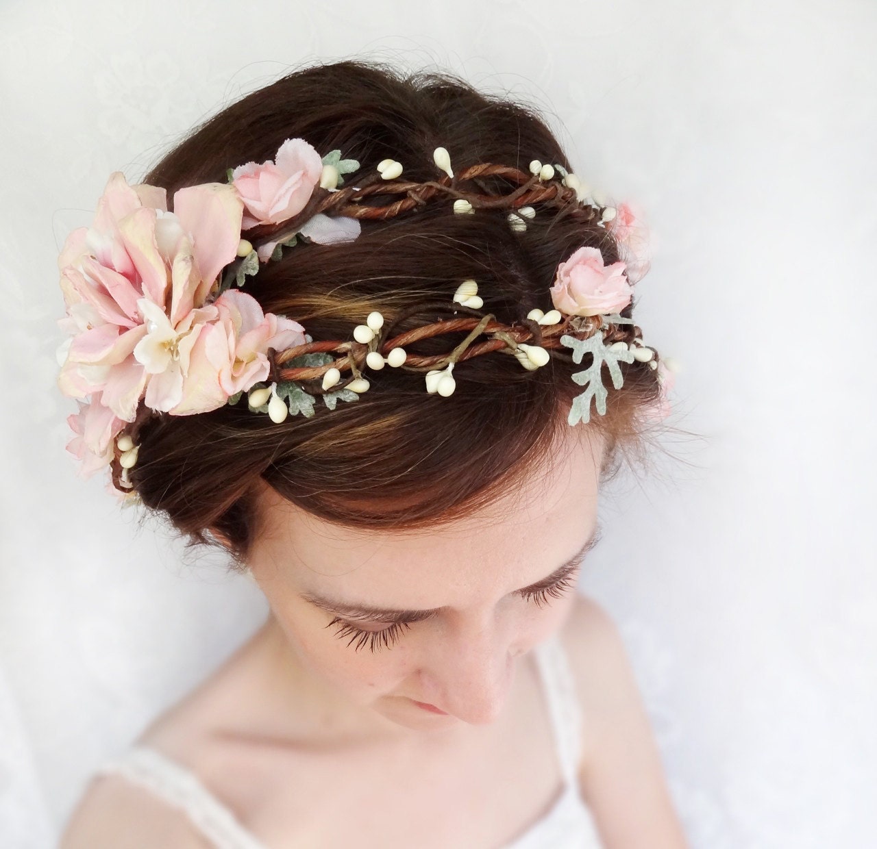 romantic pink flower bridal headpiece flower crown wedding