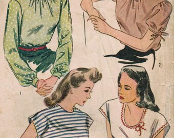 1940s Simplicity 1093 Vintage Sewing Pattern Misses' Blouse Size 14 Bust 32