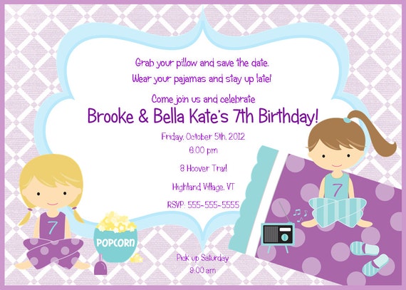 Girls Sleepover Party Printable Invitation PDF Twins Slumber Party Il_570xn