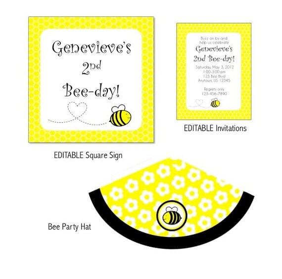 Bee Printable Party- EDITABLE Il_570xn