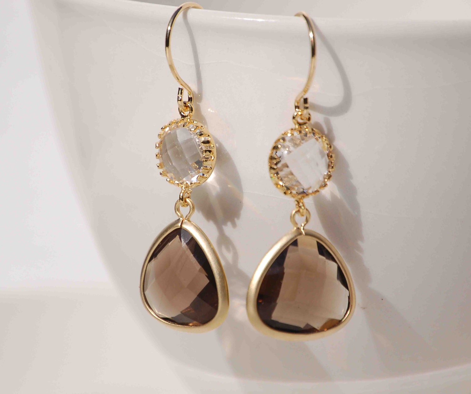 Iced Coffee EARRINGS Clear Crystal Smokey by redtruckdesigns