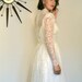 Vintage 50s to 60s Wedding Dress Long Lace Sleeves Full Sweep Skirt Off White Pearl Beaded Sheer Netting Lace Collar MAD MEN 1960s Gown