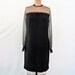 Vintage 60s Black Cocktail Dress Sheer Lace Sleeves S/M