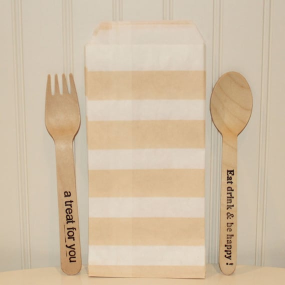Paper Bags 24 Ivory Stripe Silverware Cutlery Bags Ivory
