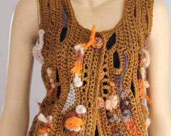 SALE 40% OFF Freeform Crochet Vest , Top , Sweater - Wearable Art - OOAK