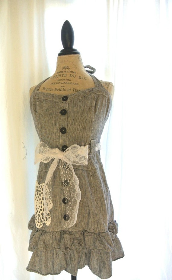 Rustic farm girl linen dress english rose garden party dress