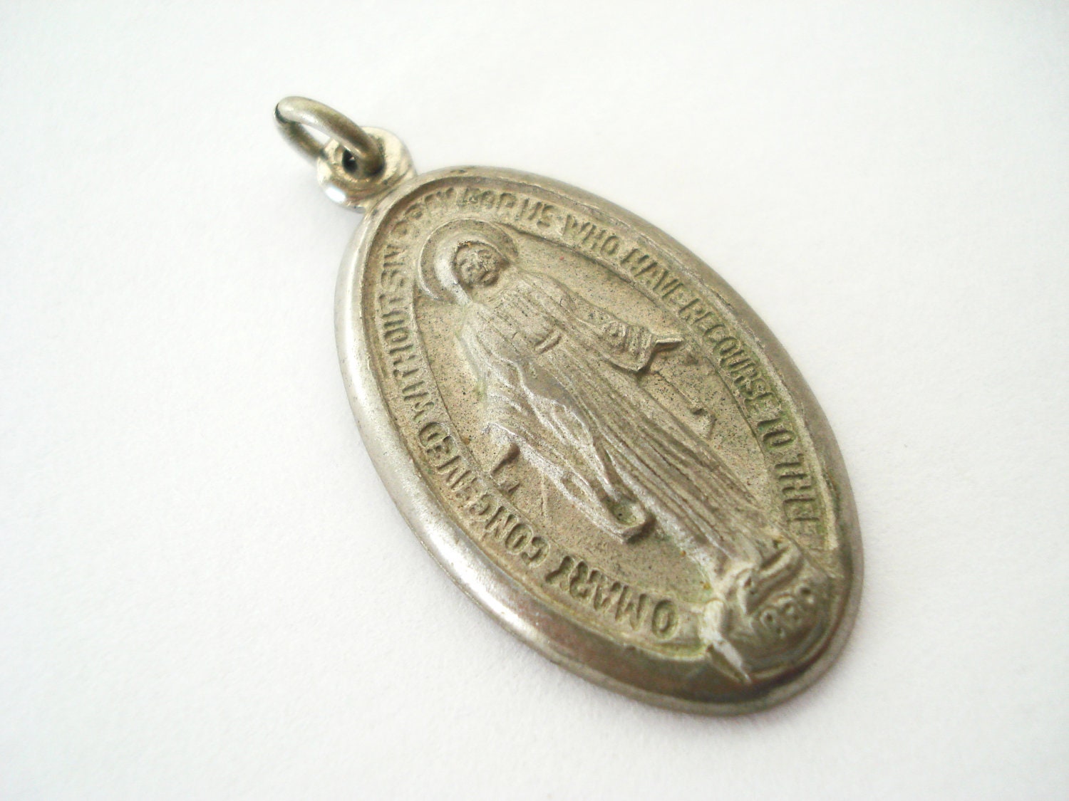 Antique Miraculous Medal Catholic Brass Silver by LuxMeaChristus