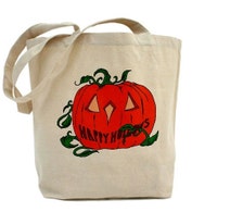 Pumpkin - Halloween Tote - Cotton Canvas Tote Bag - Trick or Treat Bag