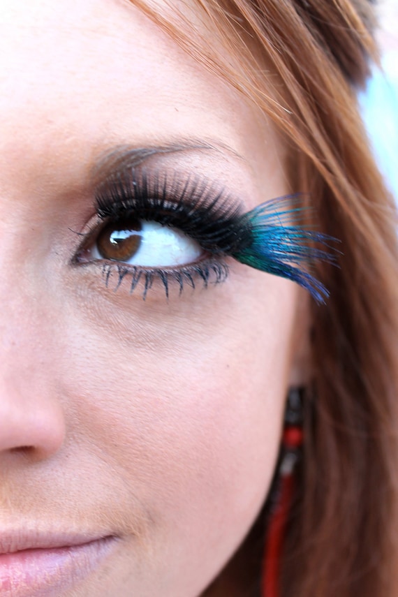 Items similar to Blue Peacock Feather False Eyelashes on Etsy
