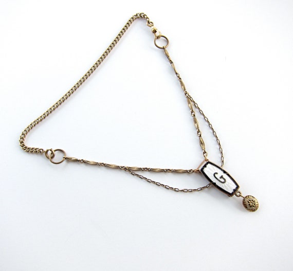 antique enameled initial G and watch chain by MillenniumAssembly