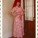 GORGEOUS 1940's Glamorous Pink & White Intricate Dreamy Frothy Floral Long Dressing Gown w/ Tie Satin Sash Belt - Pockets - Size M to L