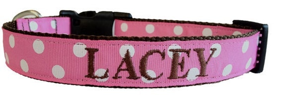 Embroidered Dog Collar Personalized with name and phone Pink