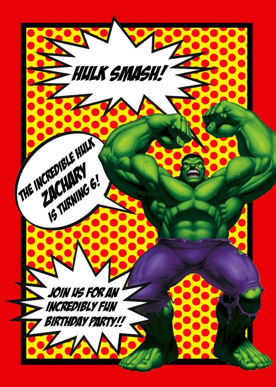 the hulk birthday party themed invitation