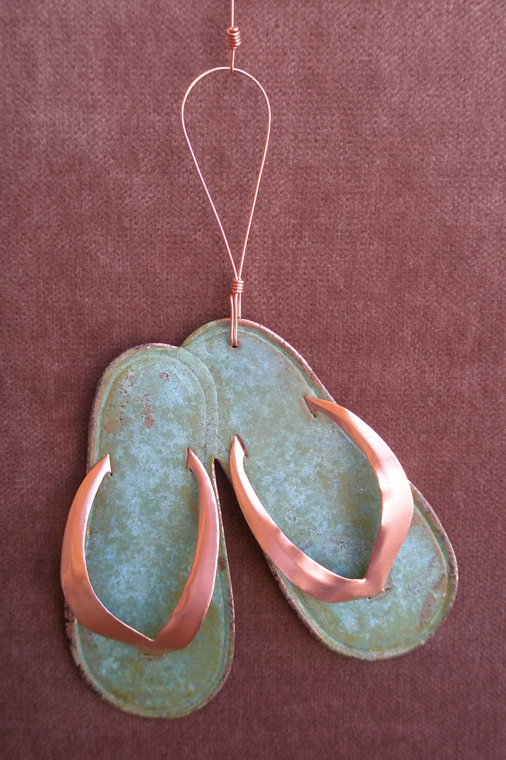 FLIP FLOPS Copper Verdigris Ornament - Handcrafted in The Copper State (Arizona USA)