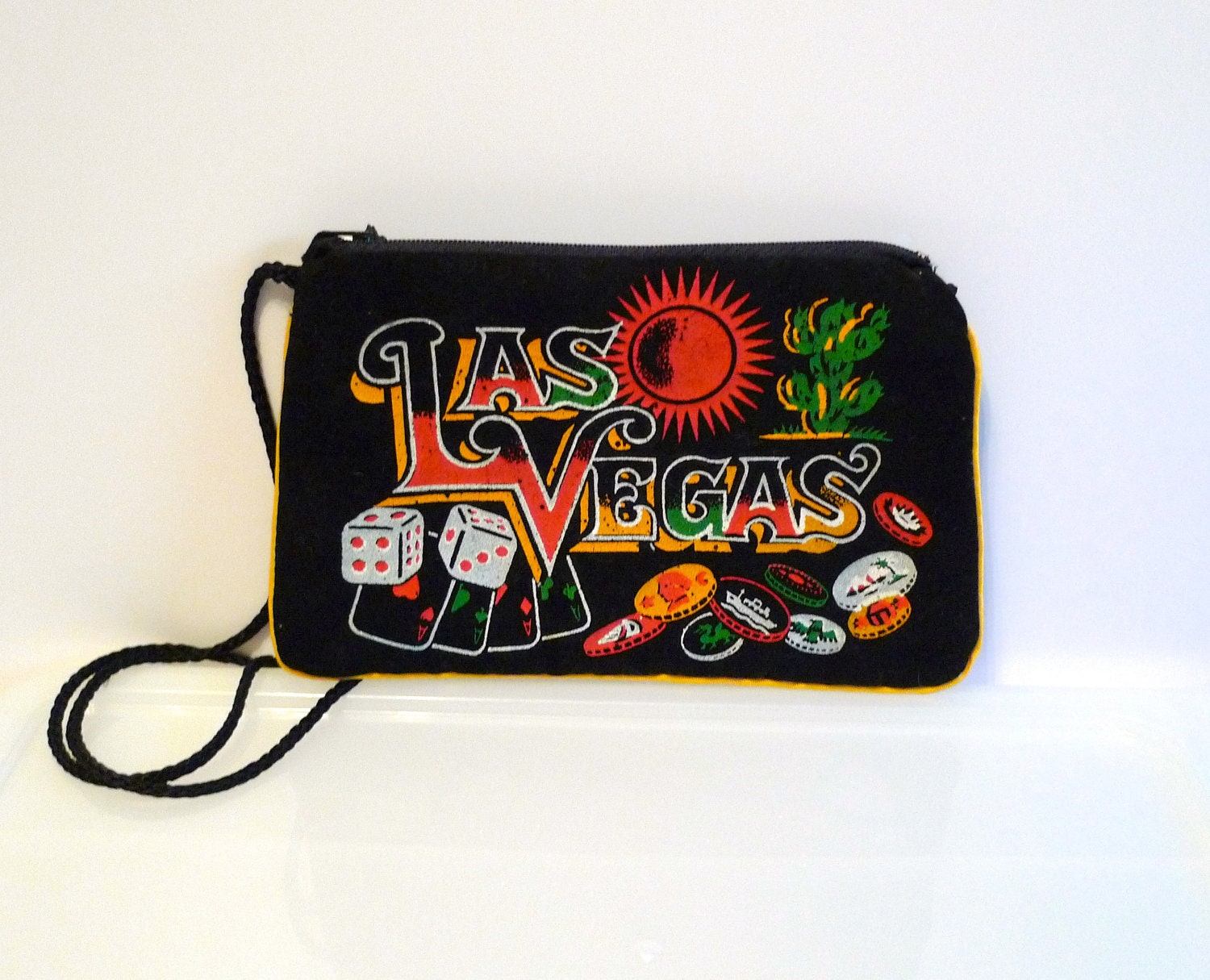 Las Vegas Black Velvet Bag Vintage Souvenir Shoulder Purse