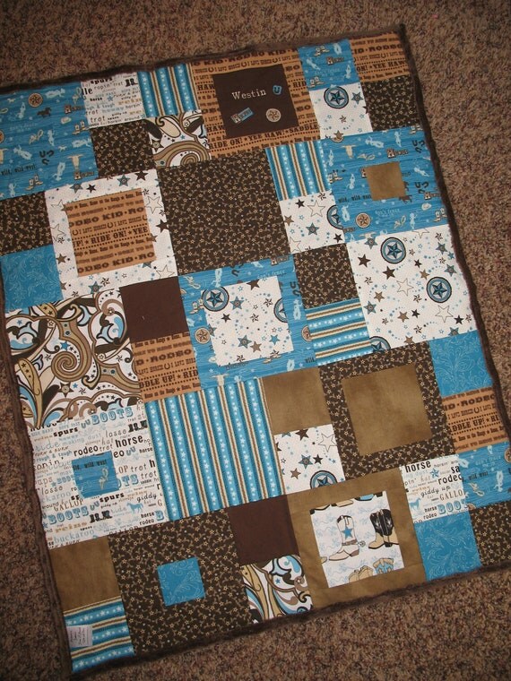 Items similar to Western Baby Quilt with Cowboy saying, horses, boots