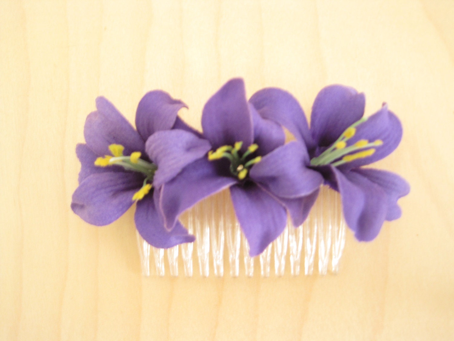 Deep Purple Three Lily Silk Flower Hair Comb