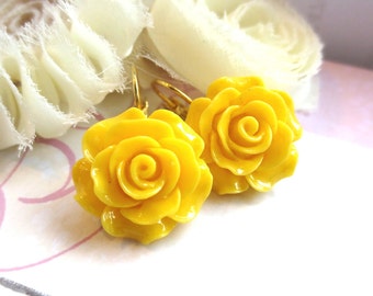 Yellow Rose Gold Lever Back Earrings