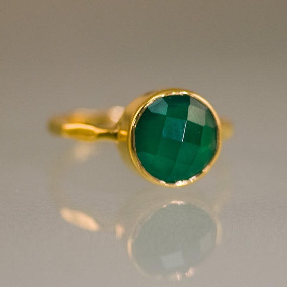 Green Onyx Ring - Gemstone Ring - Stacking Ring - Gold Ring - Round ...