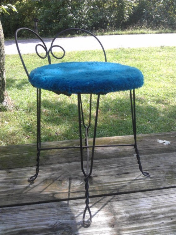 Vintage Black Wire Vanity Stool Chair